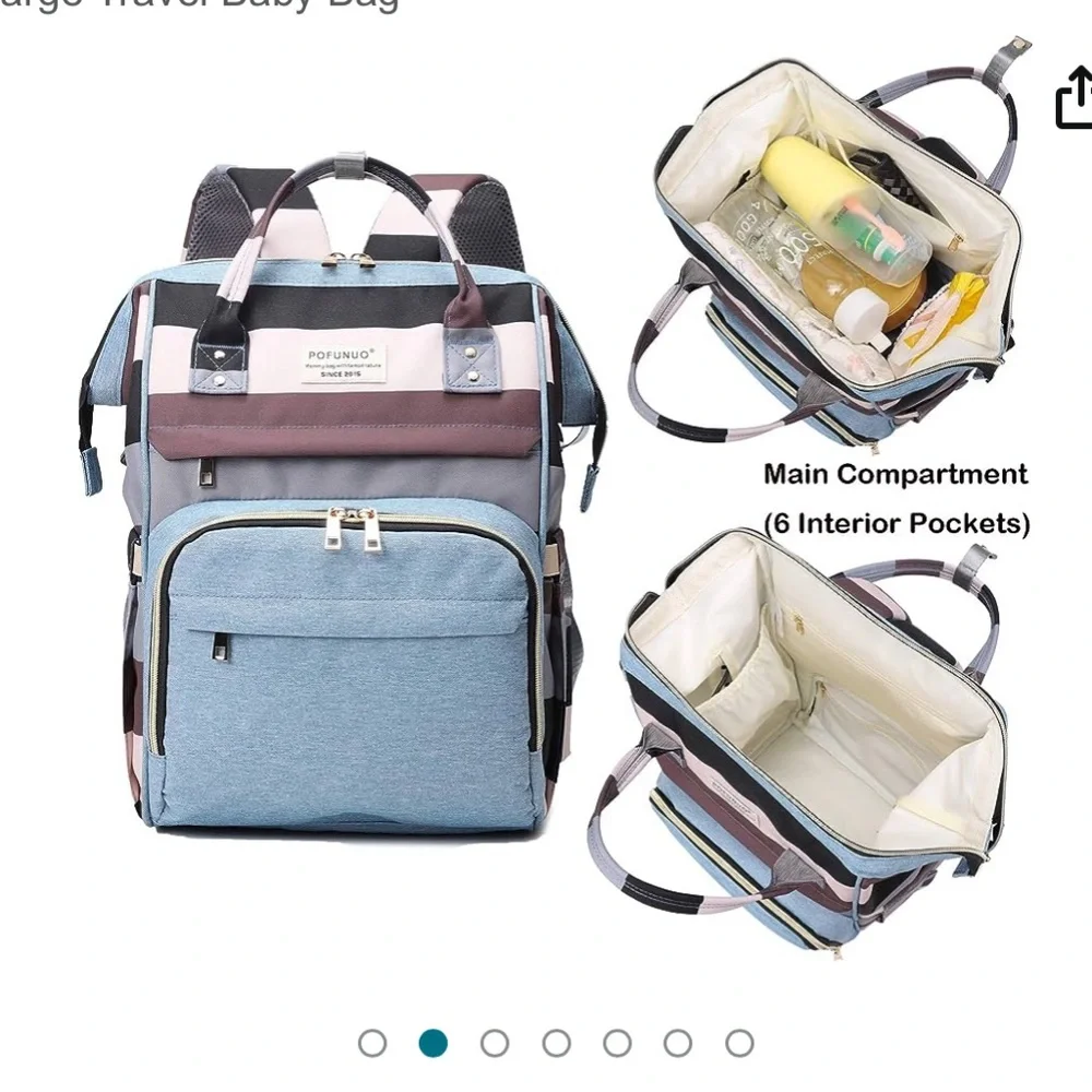 Pofunuo Diaper Bag Backpack - Waterproof Multifunctional Large Travel Baby Bag